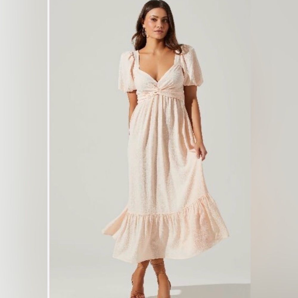 NEW ASTR the Label Tie Peach Cream Puff Sleeve maxi Dress Size xl